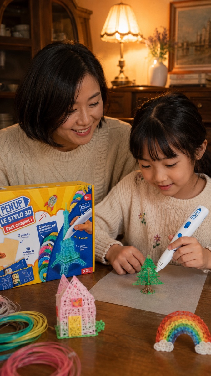 Ein Kind wählt und gestaltet konzentriert mit dem Pen'Up 3D-Stift