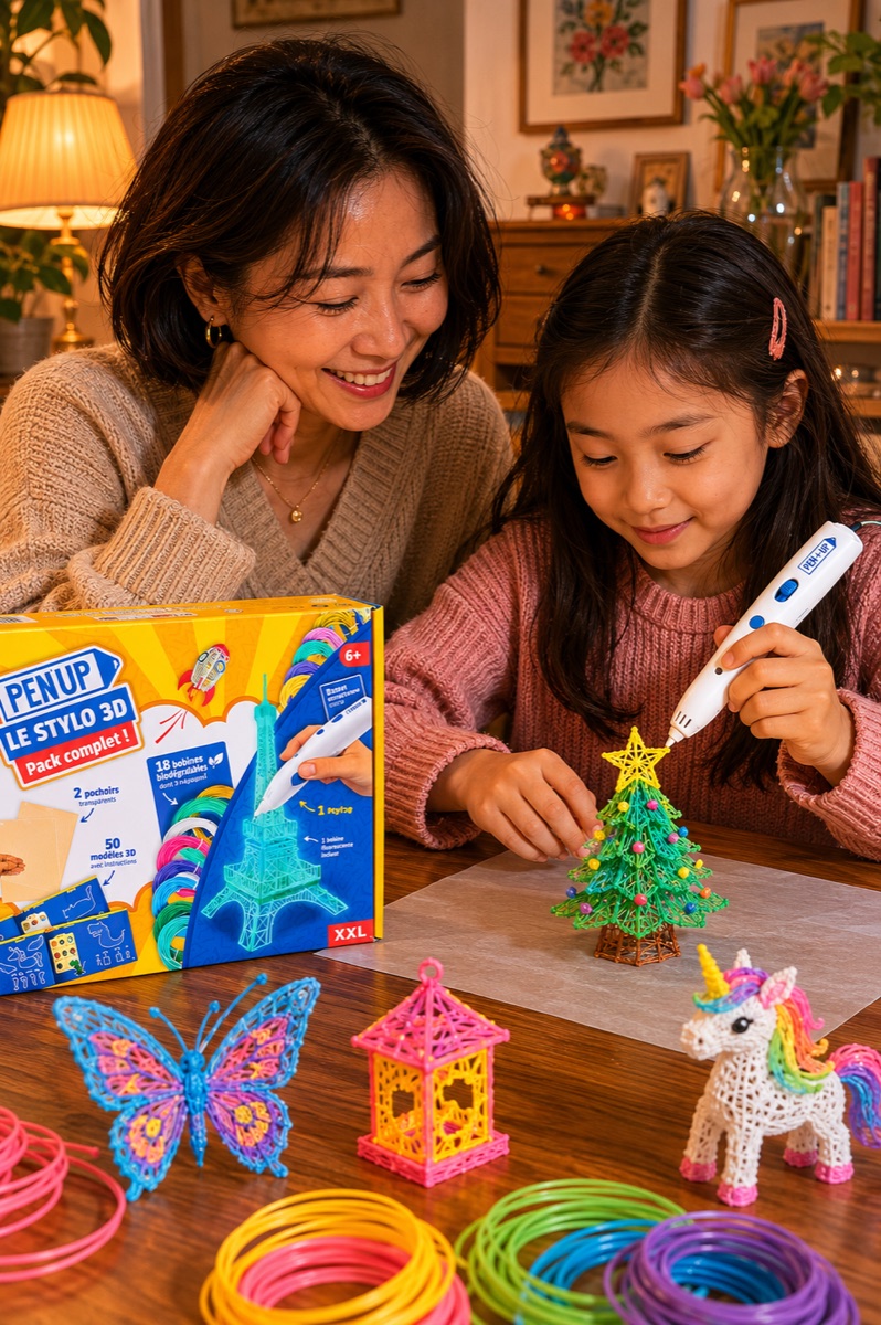 Fil'Up Filamentspulen neben dem Pen'Up 3D-Stift